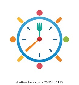 Colorful clock design showing meal time with fork and hands indicating food schedule