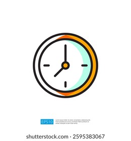 Colorful Clock Icon Displaying Time with Round Design and Geometric Elements in a Bright and Modern Style
