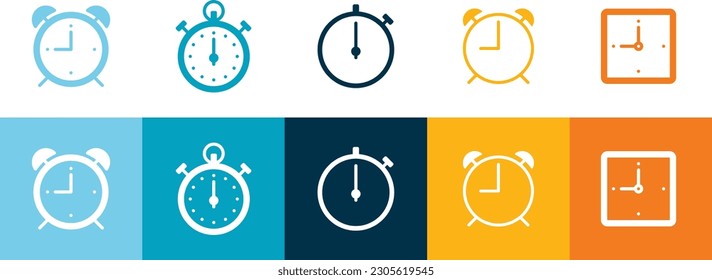 Colorful Clock Icon Set. Modern Clock Icon Set. Minimalist Clock Icons.