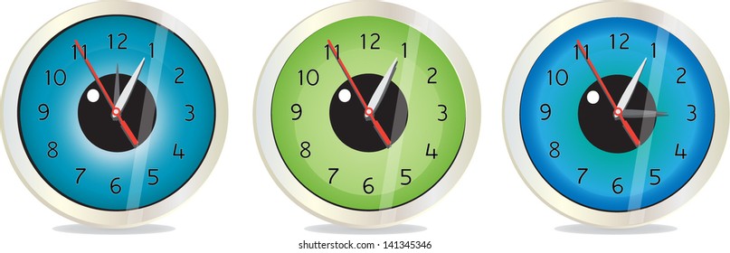 Colorful clocks with eyeball background, vector illustration
