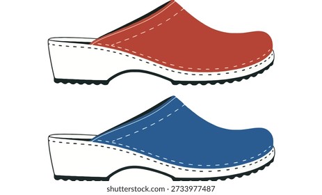 Farbige Clogs rot und blau isoliert weißen Hintergrund Schuhe Schuhe