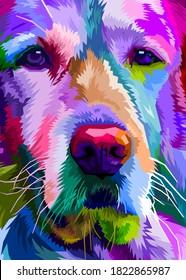 colorido acercamiento de perro recuperador de oro al estilo de arte pop. ilustración vectorial.