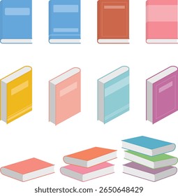 Colorful Closed Book Vector Icons Set in Isometric and Perspective View – Flat Style Educational and Publishing Illustration for Infographics and Web