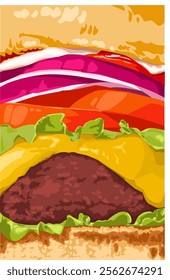 Colorful Closeup hamburger condiment background texture