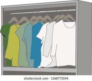 colorful clothes in the wardrobe