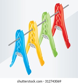 Colorful clothespin isolated on white background. Vector, illustration.