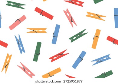 Patrón inconsútil colorido de las pinzas de ropa, perfecto para las impresiones textiles, papel de embalaje, papelería, Fondo de pantalla, scrapbooking, y el bricolaje creativo o los diseños relacionados con la artesanía - Ilustración vectorial
