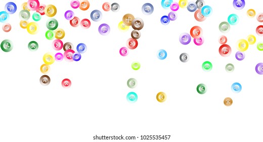 Colorful clothing buttons template isolated on white background. Round buttons and stud vector elements backdrop for fashion fabric. Children garments buttons background for holiday.