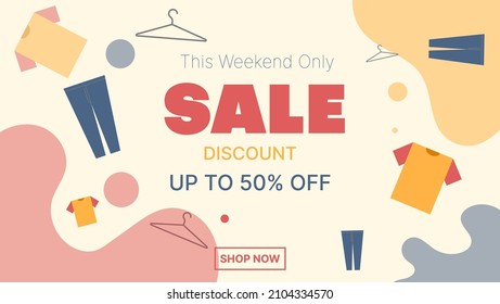 colorful clothing sale banner design template with clothing image ornaments