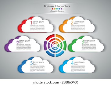 Colorful Cloud & Circle Infographics, Main Idea Cloud Concept,  Modern Template Design, Vector Illustration.