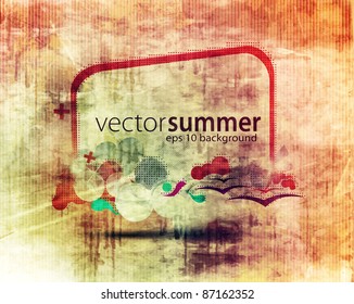 colorful cloud composition with grunge splats and banner for your text.