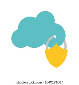 colorful cloud data connection and padlock security
