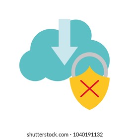 colorful cloud data downloading and padlock bad security