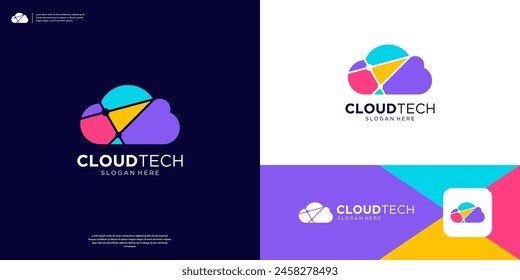 Colorful cloud database server storage logo icon. Modern mosaic symbol logo design.