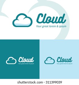 Colorful cloud logo design in full and one color performance on blue background. Vector abstract illustration