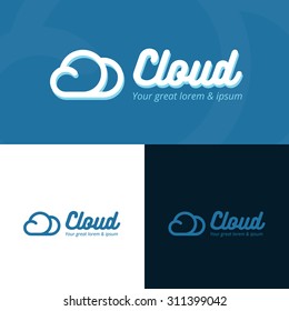Colorful cloud logo design in full and one color performance on blue background. Vector abstract illustration