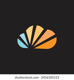 Colorful cloud logo design in orange, blue, and yellow hues.