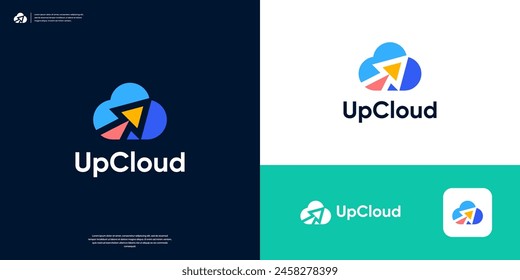 Colorido logotipo de la nube con el diseño del logotipo de la flecha del símbolo Cargar.
