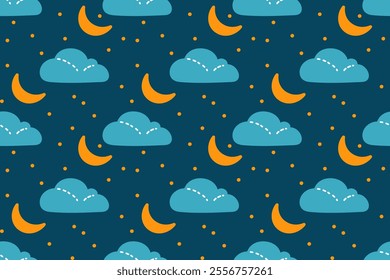 Colorful cloud and moon pattern creating a whimsical nighttime atmosphere