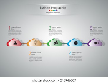 Colorful Cloud With Number and Informational Text, Cloud Connected, Business Infographics, Modern Template Design, Vector Illustration