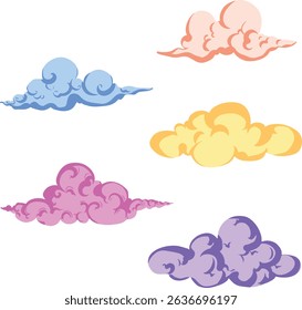 Colorful cloud set - hand drawn cartoon style 
