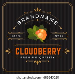 Colorful Cloudberry Packaging Logo Design Element in Vintage Style. Clouberry Retro Label Vector Illustration.