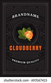 Colorful Cloudberry Packaging Logo Design Element in Vintage Style. Cloudberry Retro Label Vector Illustration.