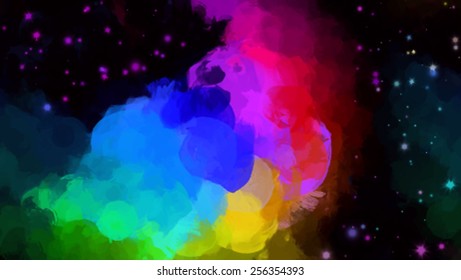 Colorful clouds brush strokes background. Vector version