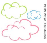 Colorful Clouds Crayon Drawing Vector Illustration