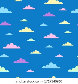 Nubes coloridas sobre fondo azul sin fisuras. Ilustración vectorial.