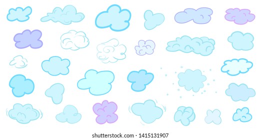 Colorful clouds on isolation background. Doodles on white. Hand drawn infographic elements. Colored illustration. Sketches for your artworks