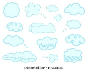 Colorful clouds on isolation background. Hatching doodles on white. Hand drawn infographic elements. Colored illustration. Sketches for artworks