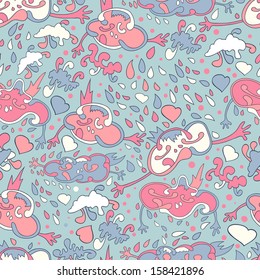 Colorful clouds and rain. Vector  background with clouds.Seamless pattern can be used for wallpapers, pattern fills, web page background,surface textures.Bright children's cartoon drawings.