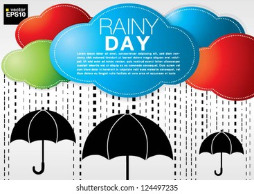 Colorful cloudy with raining on black umbrellas.EPS10