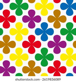 Padrão floral de trevo colorido com pétalas arredondadas em um fundo branco sem costura. Projeto vetorial geométrico retrô ilustração de alta qualidade para decoração papel de parede e impressão.