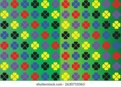 Colorful clover four leaves Pattern on a Green Gradient Background.