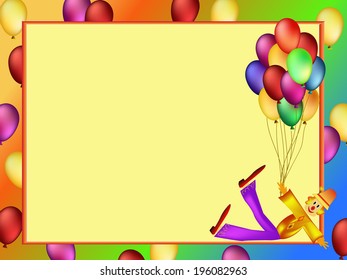 colorful clown and balloon cartoon  illustration frame