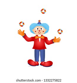 Colorful clown circus costume cartoon detailed character Illustration juggling with rings