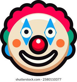 Colorful clown emoji face with a big smile and red nose.