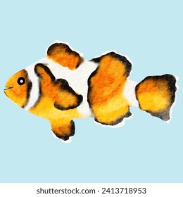 Colorful Clown Fish Watercolor Painting Clipart - Artistic Marine Illustration