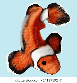 Colorful Clown Fish Watercolor Painting Clipart - Artistic Marine Illustration