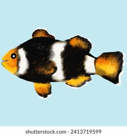 Colorful Clown Fish Watercolor Painting Clipart - Artistic Marine Illustration