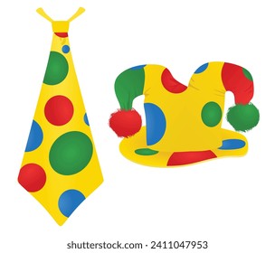 Colorful clown hat and tie. vector illustration
