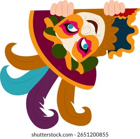 Palhaço colorido Máscara Peekaboo Design eking, Carnaval feliz de Veneza
