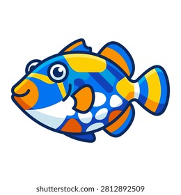 A colorful clown triggerfish isolated on a white background.