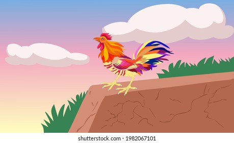 A colorful cock on the roof