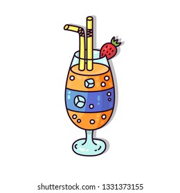 Colorful cocktail in glass cartoon doodle vector icon