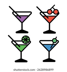 Colorful Cocktail Glass Illustration – Tropical Party Drink Vector for Summer, Beach, and Nightlife Designs