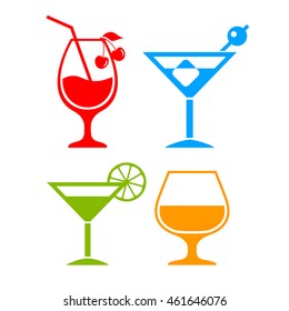 Colorful cocktail icon set, vector illustration isolated on white background