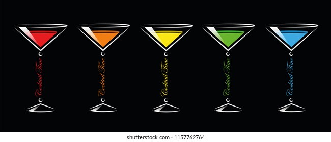 colorful cocktail party glasses set vector illustration EPS10